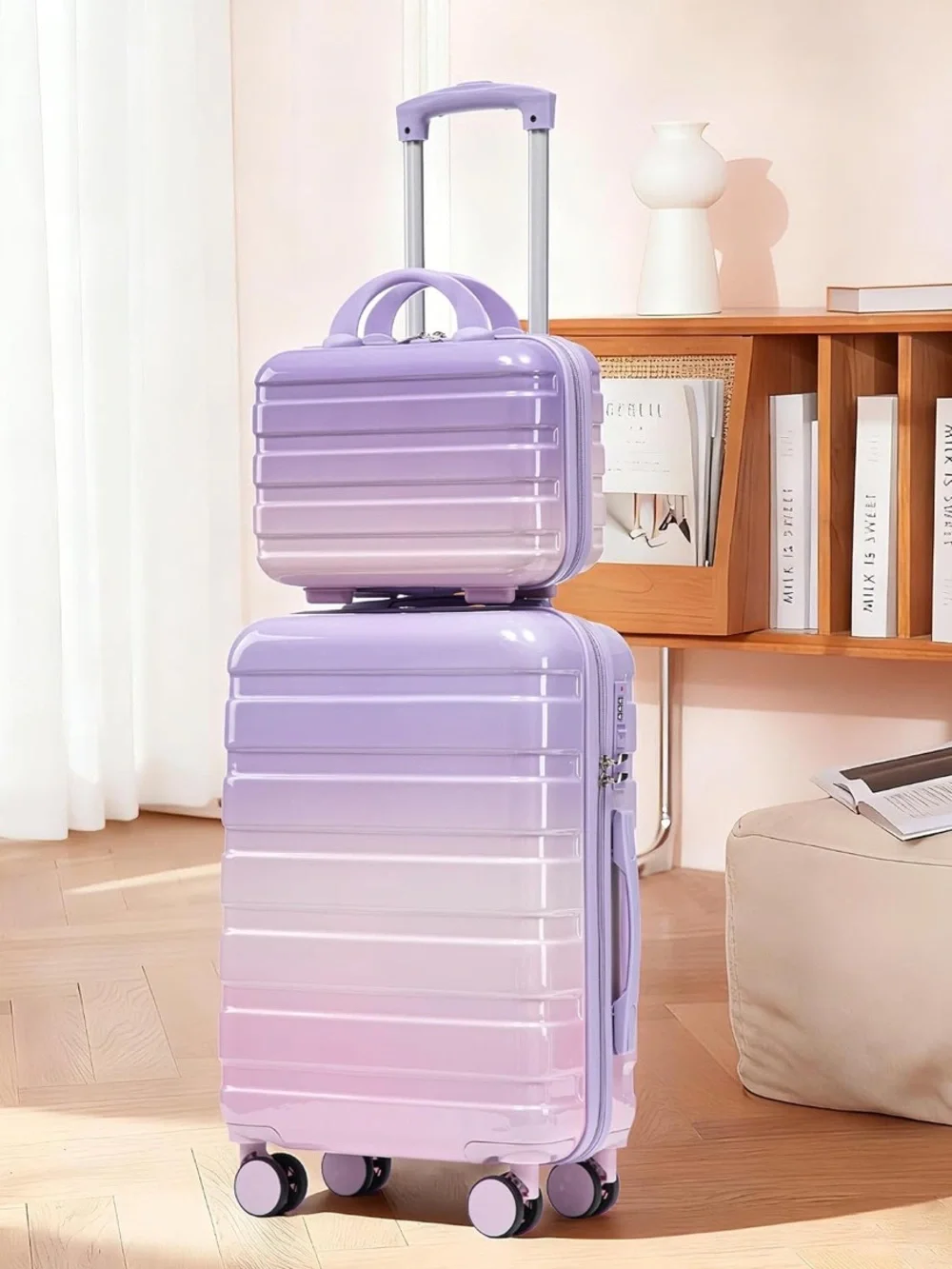 BNWT WPurple Pink Ombre Hardside Luggage Set - Compact Carry-On Case